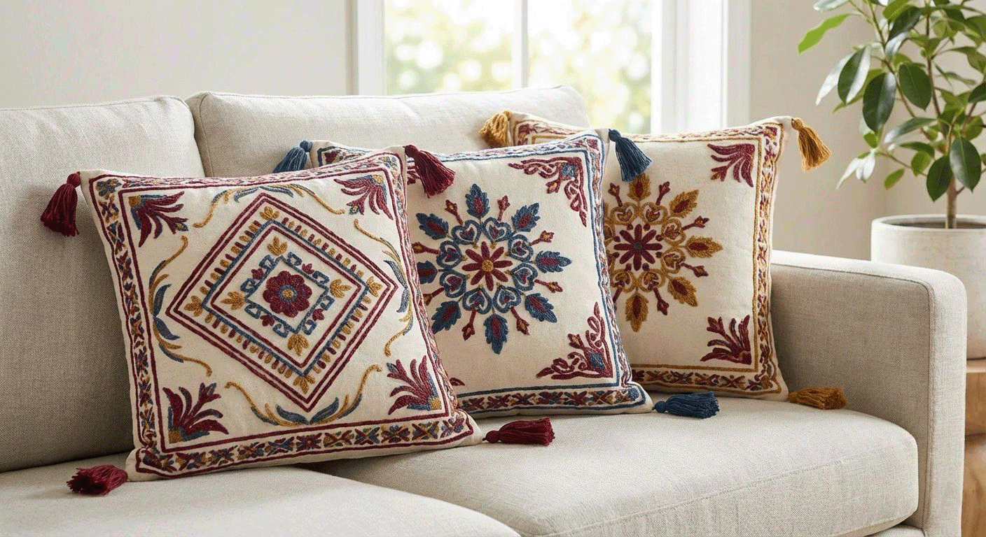 Ejemplo 2 - Cojines de Galería con Bordado Étnico